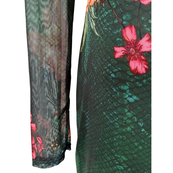 Guess Green Floral Mesh Rhinestone Bodycon Mini Dress | Sirencore Whimsigoth Y2K - Picture 7 of 16